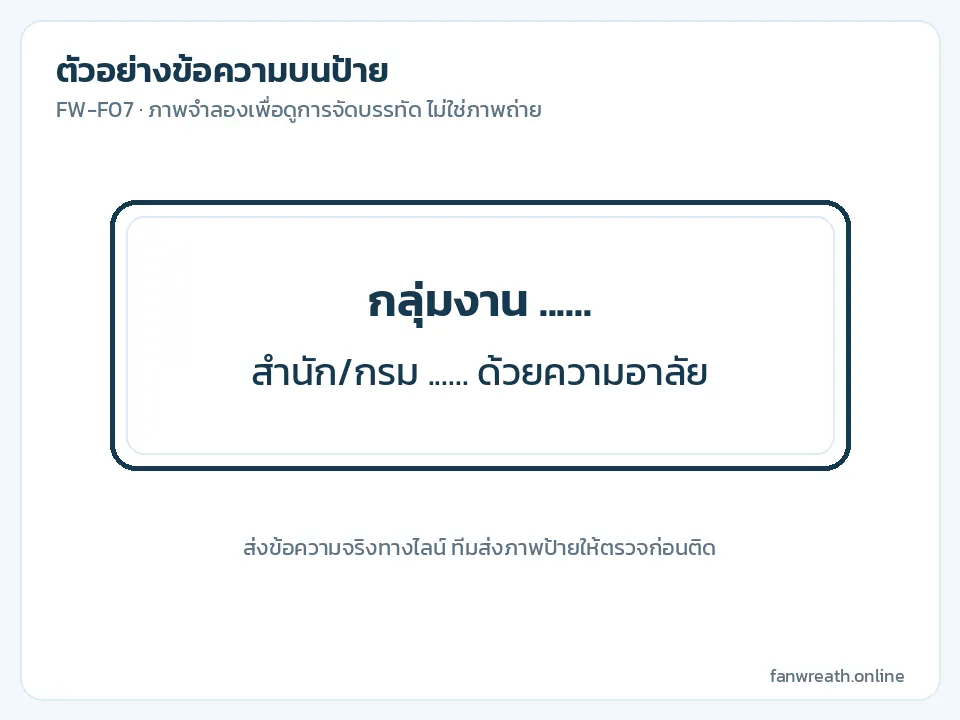 ภาพจำลองป้ายพื้นขาวสองบรรทัด ชื่อกลุ่มงานและชื่อหน่วยงานหลัก